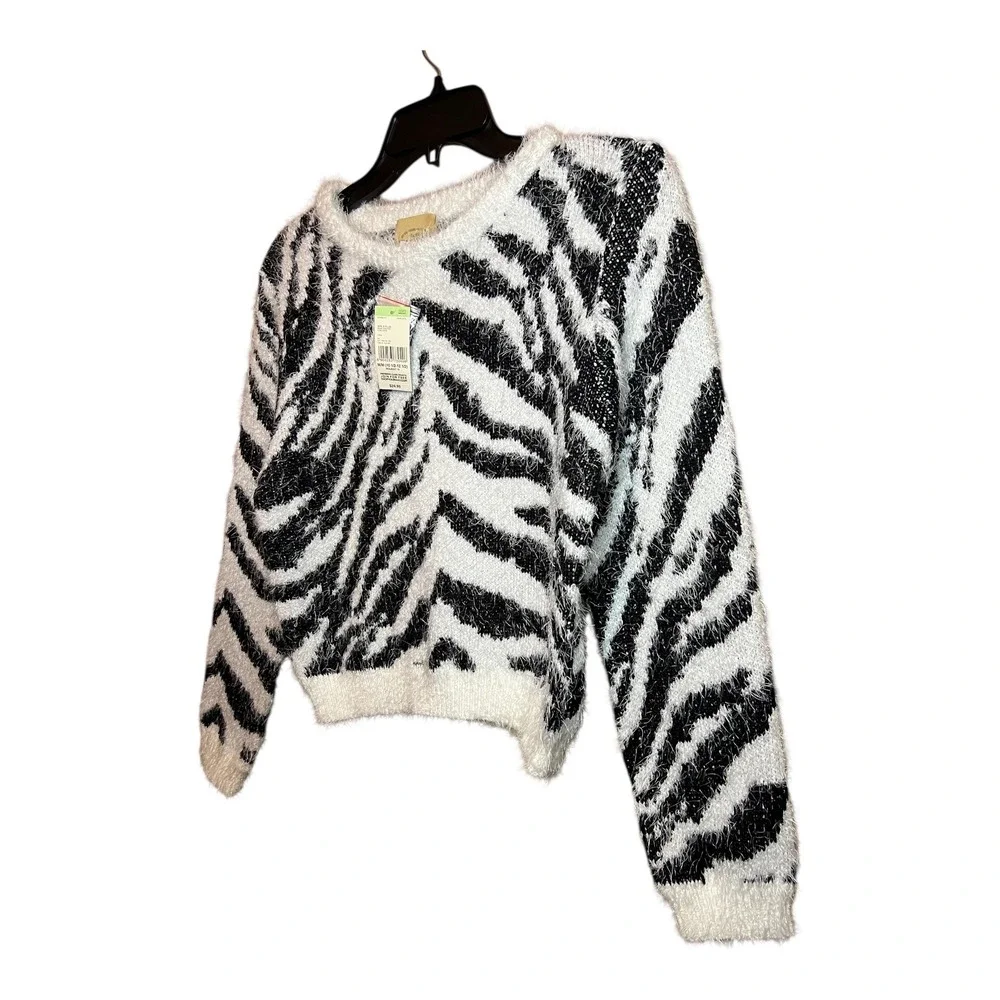 Sears Girls Plus Zebra‎ Print Eyelash Knit Sweater Black White Size M 10/12 NEW